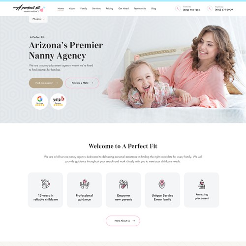 Eye-catching website with the title 'Website for a Nanny Agency'