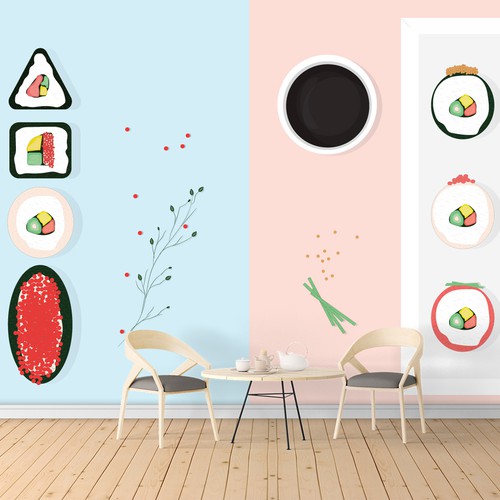 Wallpaper artwork with the title 'Sushi illustration'