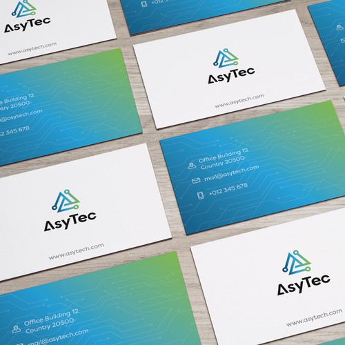 System design with the title 'Brand Identity & Business Card Design for Asytec'