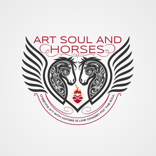 Magical logo with the title 'Create a vintage style sacred heart logo with winged horse'