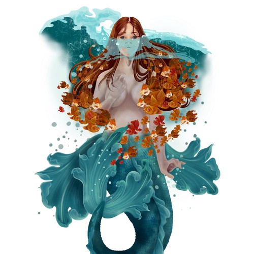 Detailed t-shirt with the title 'Mermaid'