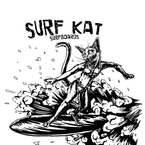 Cat t-shirt with the title 'Creating a dynamic new surfboard logo.'