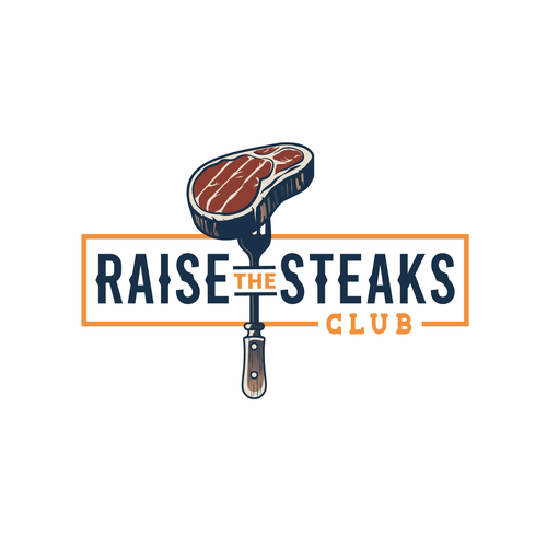 Steak logo with the title 'Raise the Steaks club logo design'