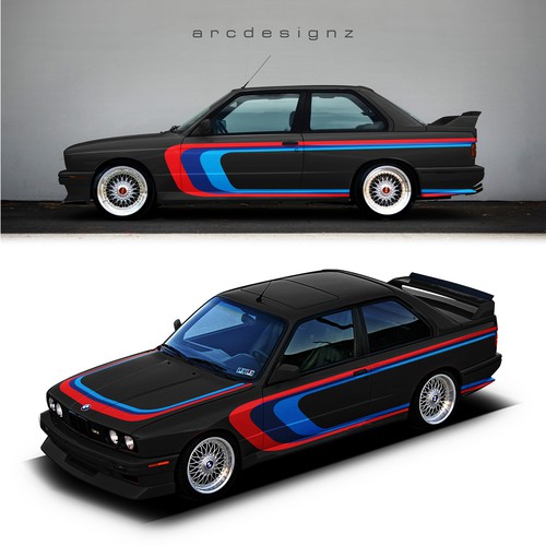 BMW design with the title 'M stripes for E30 M3'