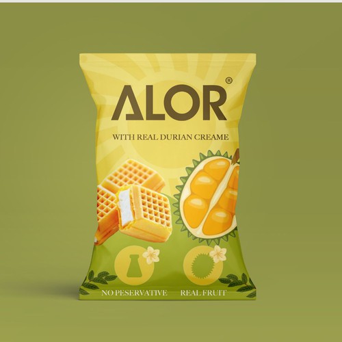 Yellow packaging with the title 'waffer ,waffle'