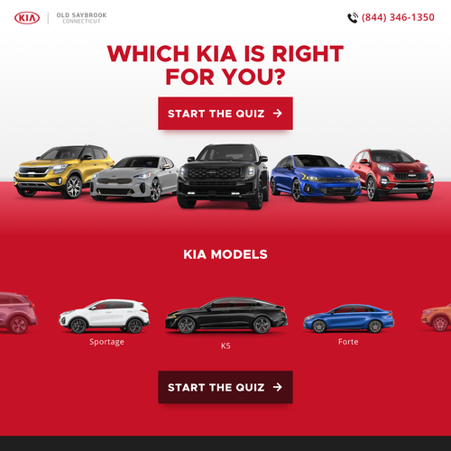 One page design with the title 'KIA Dealership Landing page design'