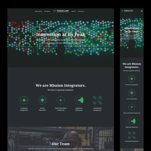 Startup website with the title 'Ridgelineintl Landing Page Concept'