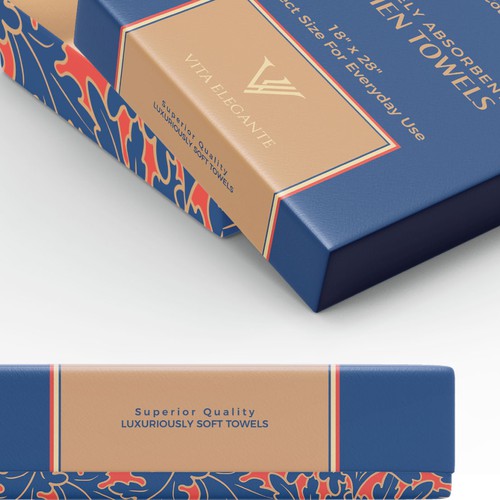 Home packaging with the title 'Packaging design for a set of kitchen towels.'