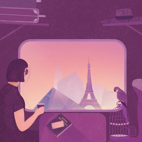 Nostalgic design with the title 'Full-Page Illustration as nostalgic travel poster within the magazine.'