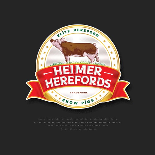 Farm-horse logo with the title 'Heimer Herefords Show Pigs'