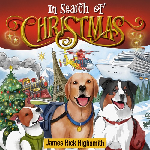 X-mas design with the title 'Children book Illustration "In Search of Christmas"'