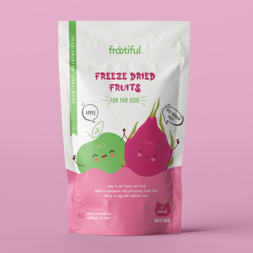 Apple packaging with the title 'Pouch Packaging Design for Freeze Dried Fruits'