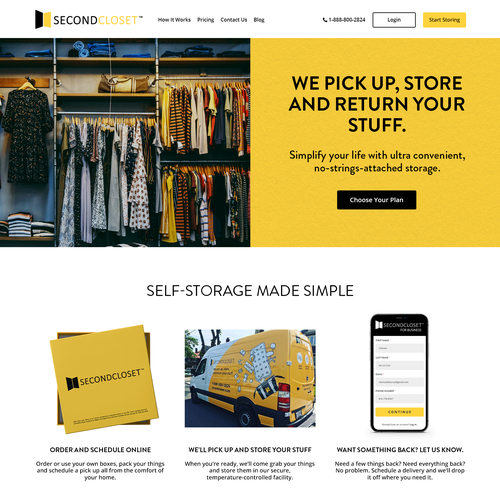 Yellow website with the title 'Webdesign for rent a storage company'