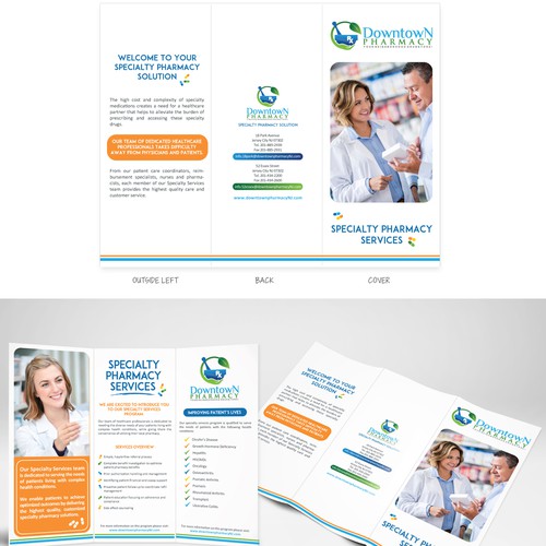 Tri-fold design with the title 'Trifold brochure for your hometown pharmacy'