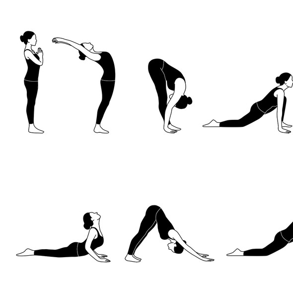 Fitness illustration with the title 'Illustrations for yoga book'