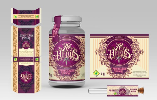 Cannabis packaging with the title '28 Herbs'