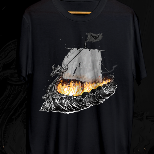 Pirate t-shirt with the title 'Viking Ship Funeral'