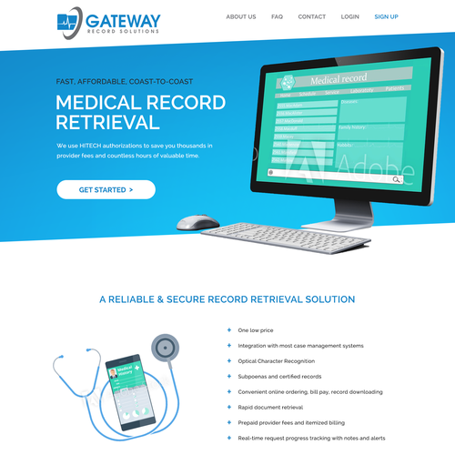 Single page website with the title 'Webpage design for a Medical Record Retrieval Solution'