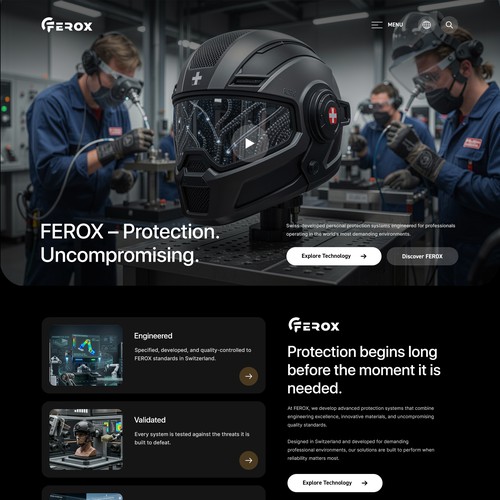 Security website with the title 'FEROX – Premium Swiss Protection Technology Homepage'