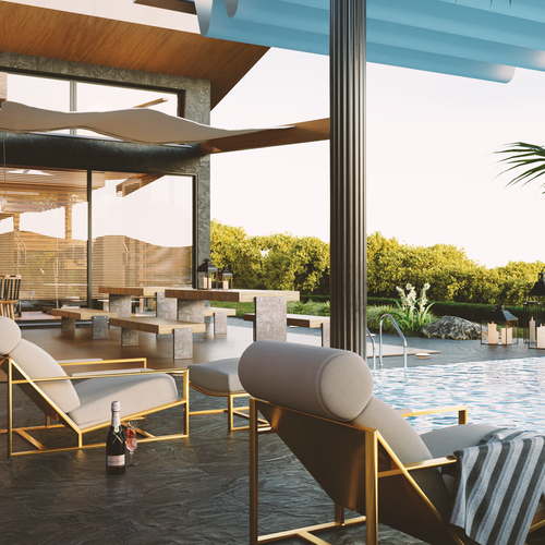 Pool design with the title '3d rendering for a pool with a view'