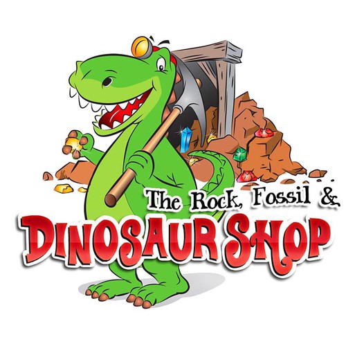 Dinosaur logo with the title 'Help The Rock, Fossil and Dinosaur Shop with a new logo'