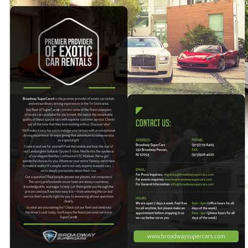 Exotic design with the title 'Exotic leaflet for exotic car rental company'