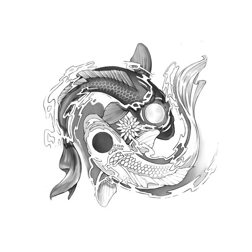 Koi design with the title 'Pisces | Yin & Yang Tattoo'