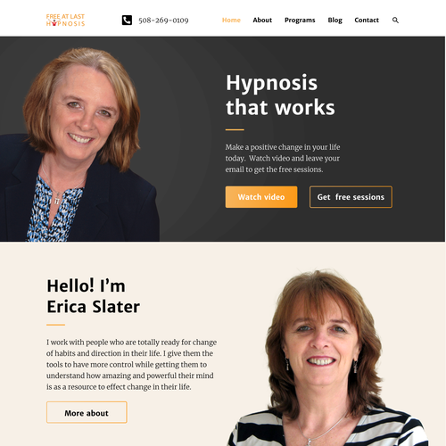 Redesigned website with the title 'Design website for Hypnotherapist'