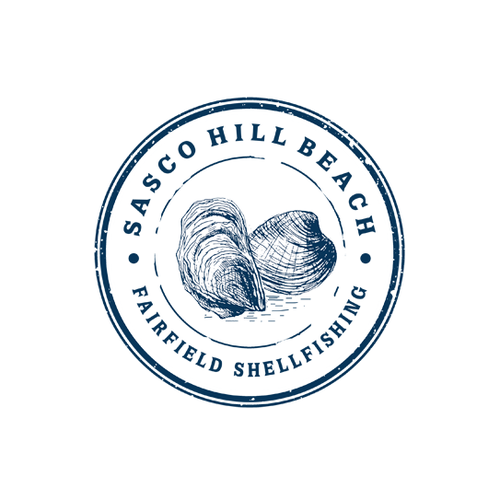 Beach logo with the title 'Sasco Hill Beach Shellfish'