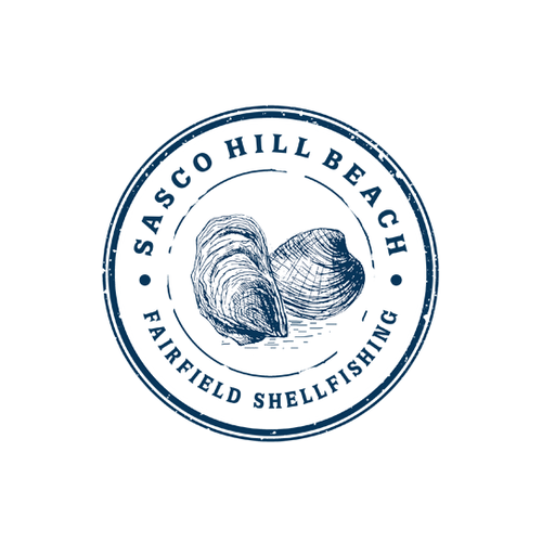 Oyster logo with the title 'Sasco Hill Beach Shellfish'