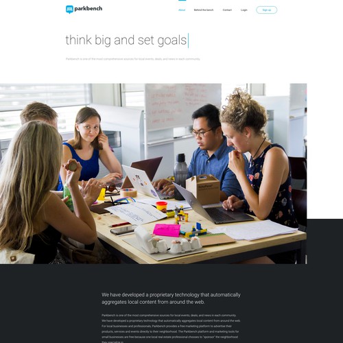 Page design with the title 'Website Design for Parkbench'