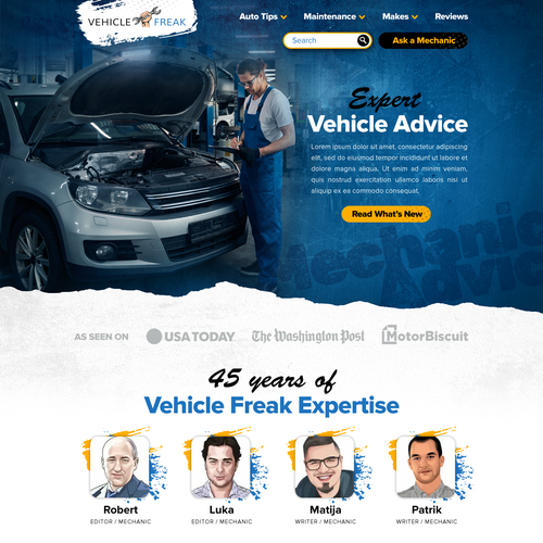 Automotive design with the title 'Vehicle Advice Website Design'