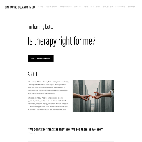 Design with the title 'Embacing Equanimity LLC SEO'