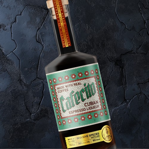 Premium label with the title 'Cafecito Coffee liqueur label design'