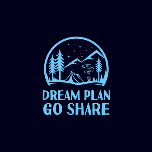 Pine tree logo with the title 'Dream Plan Go Share'