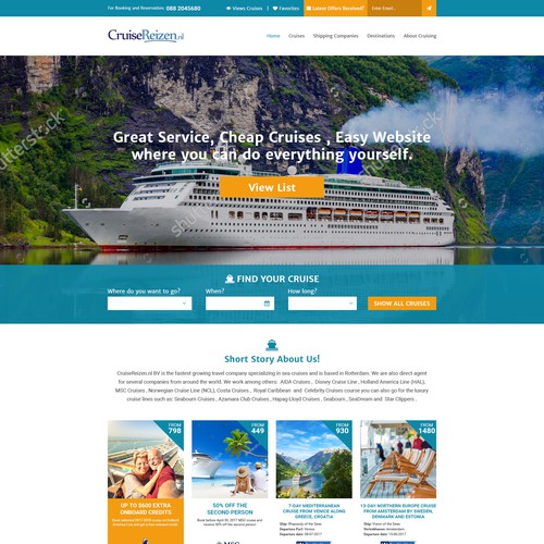 Booking website with the title 'Cruise Organization - Homepage'