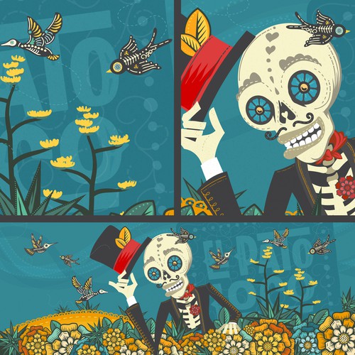 Floral artwork with the title 'Mural for El Pato Loco'