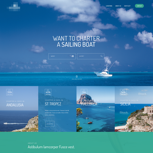 Travel website with the title 'Landing Page for Yacht Rental Service'