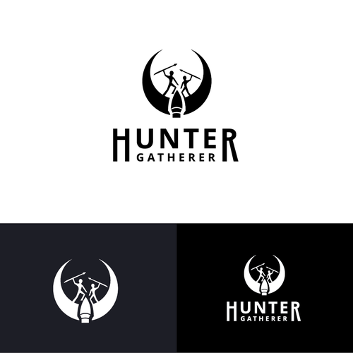 Hunter design with the title 'Hunter Gatherer Spearhead & Bovine Horns Logo'