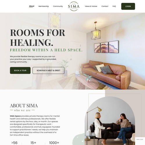UI design with the title 'Sima Space Community Website Redesign'