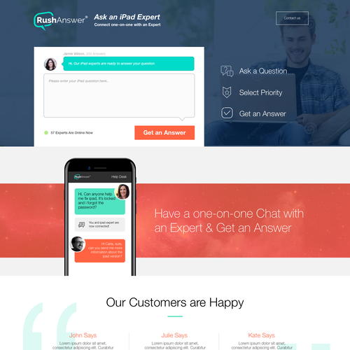 Chat website with the title 'Website Design for RushAnswer'