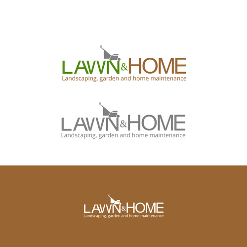 Lawn mower logo with the title 'Logo design for landscaping, garden and home maintenance company.'