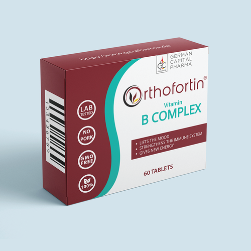 Pharmaceutical packaging with the title 'box packaging for nutritional Supplement tablets'