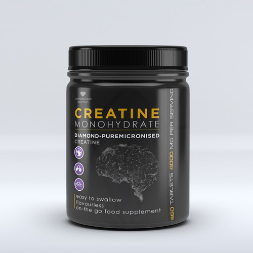Pharmaceutical label with the title 'Creatine supplement product label'