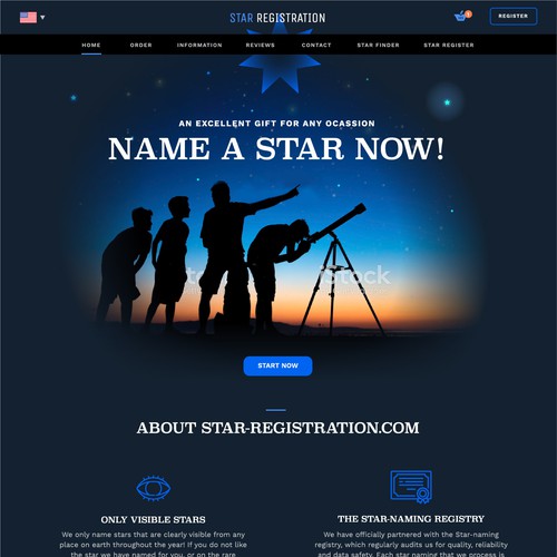 Mobile website with the title 'Responsive Web Design for Name a Star'