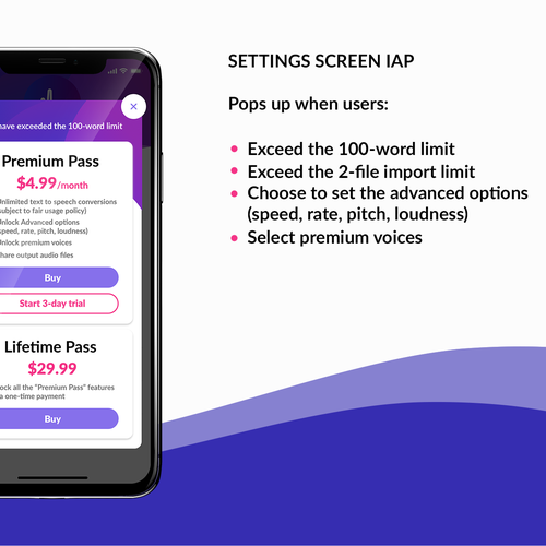 Speech design with the title 'Text to speech app'