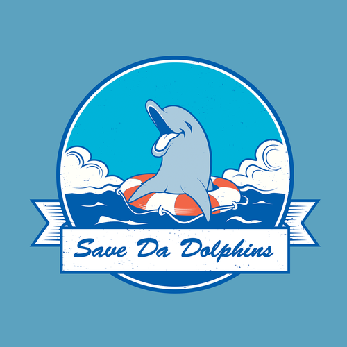 Blue t-shirt with the title 'Save da dolphins'