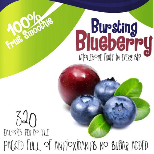 Smoothie label with the title 'Design an eye catching bottle wrap for a fruit smoothie - Juvn8'