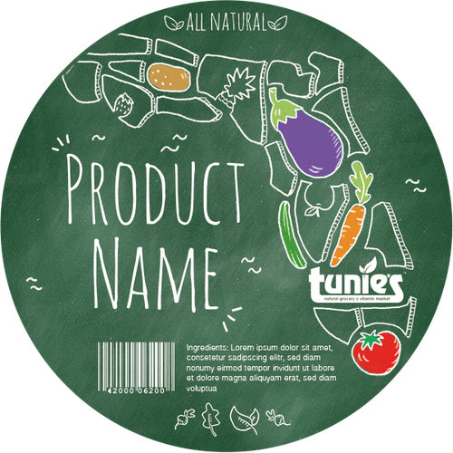 Vegetable label with the title 'Label for all natural food'