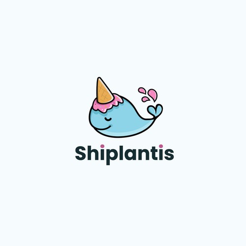 Whale design with the title 'Logo for a company Shiplantis that  provides postage labels you can pay for with Bitcoin.'